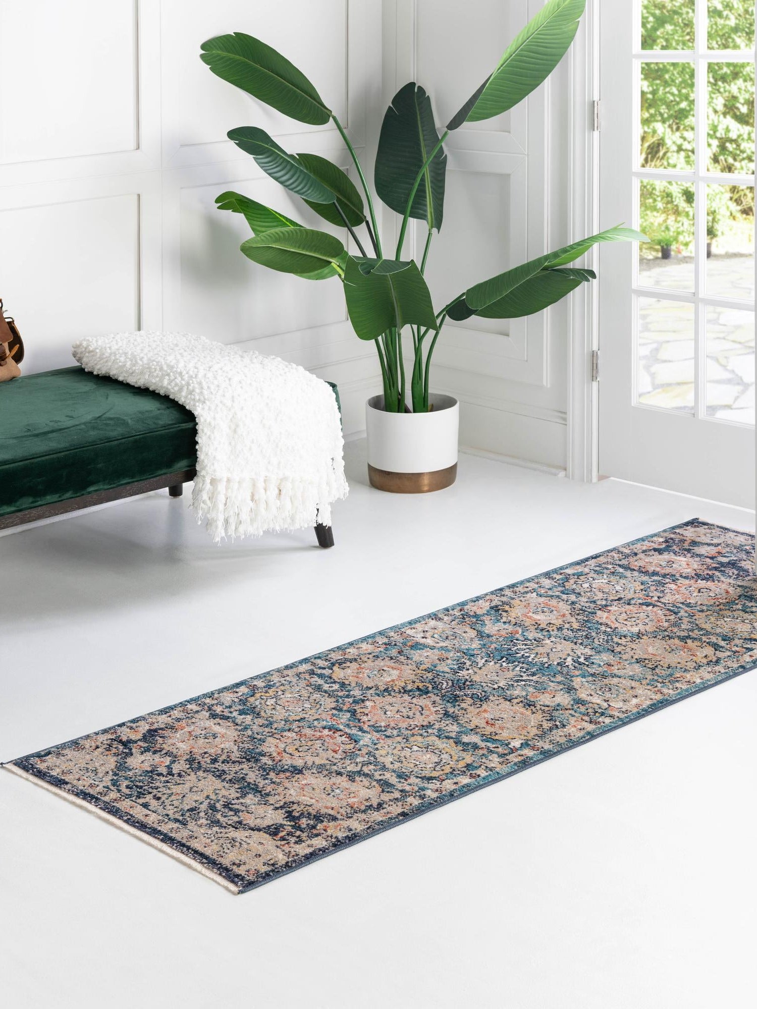 Blue 2' 11 x 16' 5 Lola Runner Area Rug Polypropylene With Jute Backing Traditional Pattern Easy Clean Carpet for Home Interior Design for Sale at Rug Engine