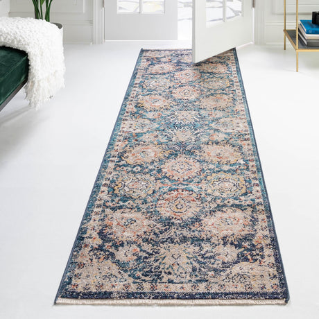 Blue 2' 11 x 16' 5 Lola Runner Area Rug Polypropylene With Jute Backing Traditional Pattern Easy Clean Carpet for Home Interior Design for Sale at Rug Engine