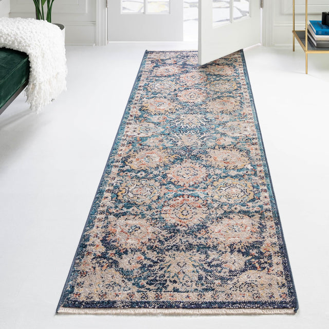 Blue 2' 7 x 10' 2 Lola Runner Area Rug Polypropylene With Jute Backing Traditional Pattern Easy Clean Carpet for Home Interior Design for Sale at Rug Engine