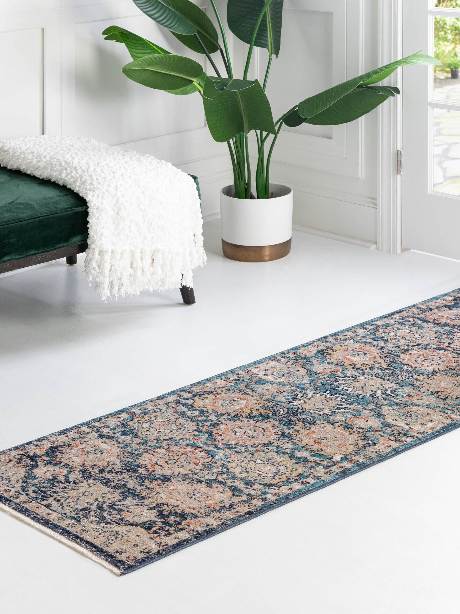 Blue 2' 11 x 16' 5 Lola Runner Area Rug Polypropylene With Jute Backing Traditional Pattern Easy Clean Carpet for Home Interior Design for Sale at Rug Engine