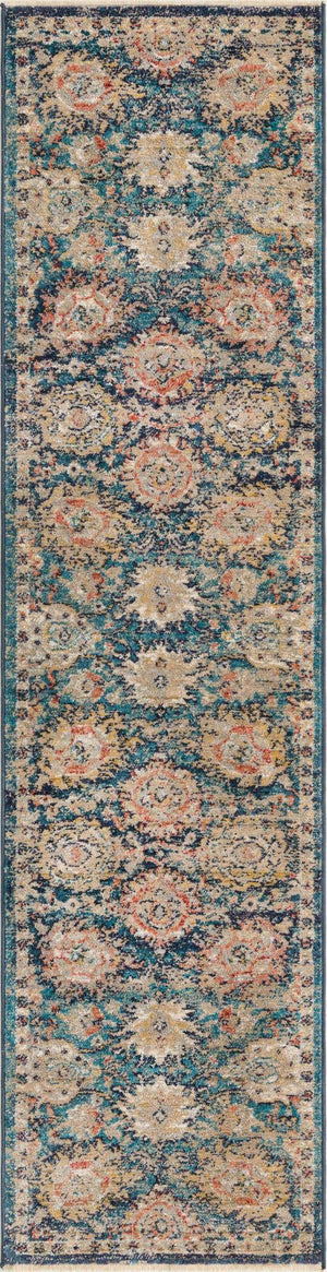 Blue 2' x 8' Lola Runner Area Rug Polypropylene With Jute Backing Traditional Pattern Easy Clean Carpet for Home Interior Design for Sale at Rug Engine