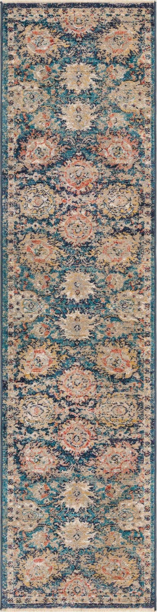 Blue 2' x 8' Lola Runner Area Rug Polypropylene With Jute Backing Traditional Pattern Easy Clean Carpet for Home Interior Design for Sale at Rug Engine