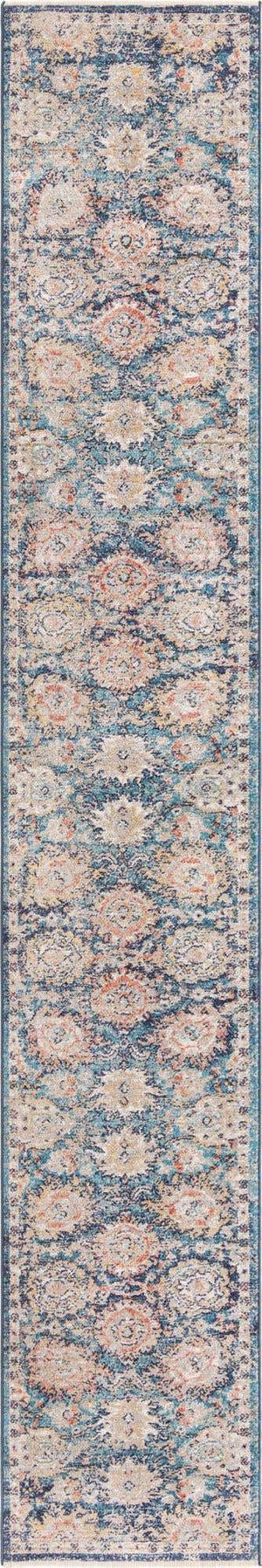 Blue 2' x 13' Lola Runner Area Rug Polypropylene With Jute Backing Traditional Pattern Easy Clean Carpet for Home Interior Design for Sale at Rug Engine