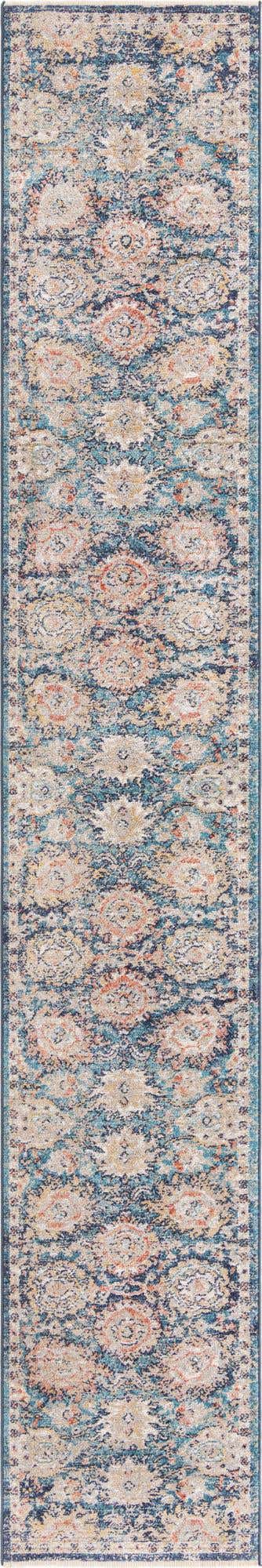 Blue 2' x 13' Lola Runner Area Rug Polypropylene With Jute Backing Traditional Pattern Easy Clean Carpet for Home Interior Design for Sale at Rug Engine