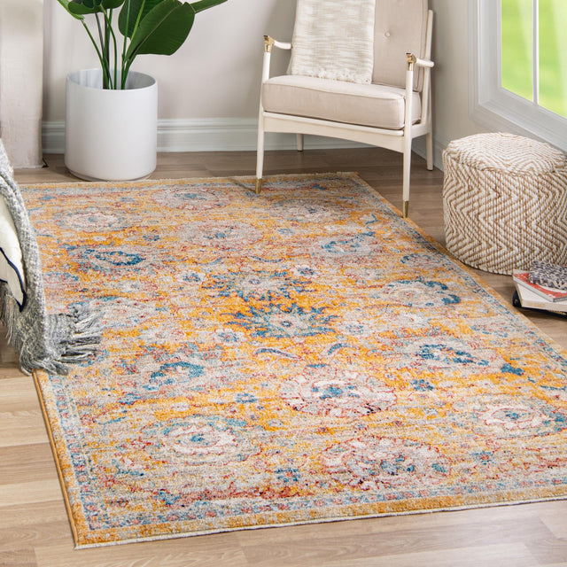 Yellow 9' x 12' Lola Rectangle Area Rug Polypropylene With Jute Backing Traditional Pattern Easy Clean Carpet for Home Interior Design for Sale at Rug Engine