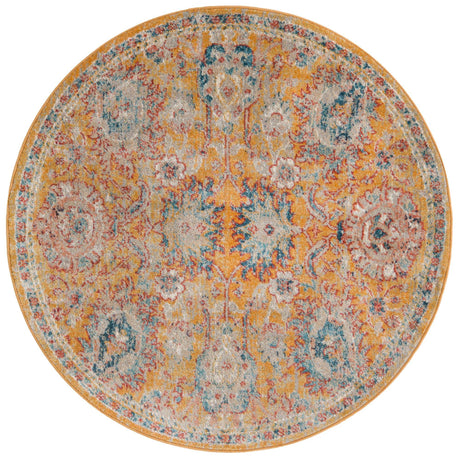 Yellow 3' 11 x 3' 11 Lola Round Area Rug Polypropylene With Jute Backing Traditional Pattern Easy Clean Carpet for Home Interior Design for Sale at Rug Engine