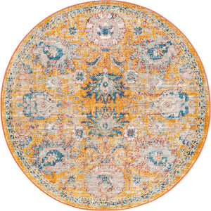 Yellow 5' 2 x 5' 2 Lola Round Area Rug Polypropylene With Jute Backing Traditional Pattern Easy Clean Carpet for Home Interior Design for Sale at Rug Engine
