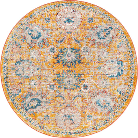 Yellow 5' 2 x 5' 2 Lola Round Area Rug Polypropylene With Jute Backing Traditional Pattern Easy Clean Carpet for Home Interior Design for Sale at Rug Engine