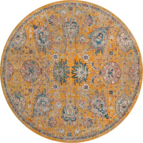 Yellow 7' 10 x 7' 10 Lola Round Area Rug Polypropylene With Jute Backing Traditional Pattern Easy Clean Carpet for Home Interior Design for Sale at Rug Engine