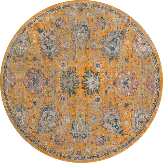 Yellow 7' 10 x 7' 10 Lola Round Area Rug Polypropylene With Jute Backing Traditional Pattern Easy Clean Carpet for Home Interior Design for Sale at Rug Engine