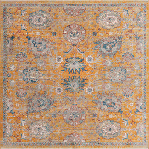 Yellow 7' 10 x 7' 10 Lola Square Area Rug Polypropylene With Jute Backing Traditional Pattern Easy Clean Carpet for Home Interior Design for Sale at Rug Engine
