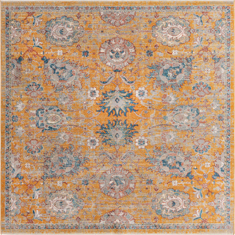 Yellow 7' 10 x 7' 10 Lola Square Area Rug Polypropylene With Jute Backing Traditional Pattern Easy Clean Carpet for Home Interior Design for Sale at Rug Engine