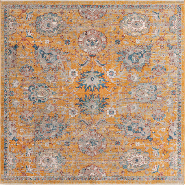 Yellow 7' 10 x 7' 10 Lola Square Area Rug Polypropylene With Jute Backing Traditional Pattern Easy Clean Carpet for Home Interior Design for Sale at Rug Engine
