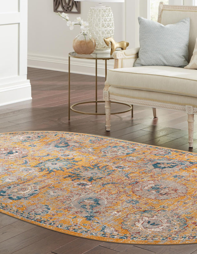 Yellow 3' 11 x 5' 11 Lola Oval Area Rug Polypropylene With Jute Backing Traditional Pattern Easy Clean Carpet for Home Interior Design for Sale at Rug Engine