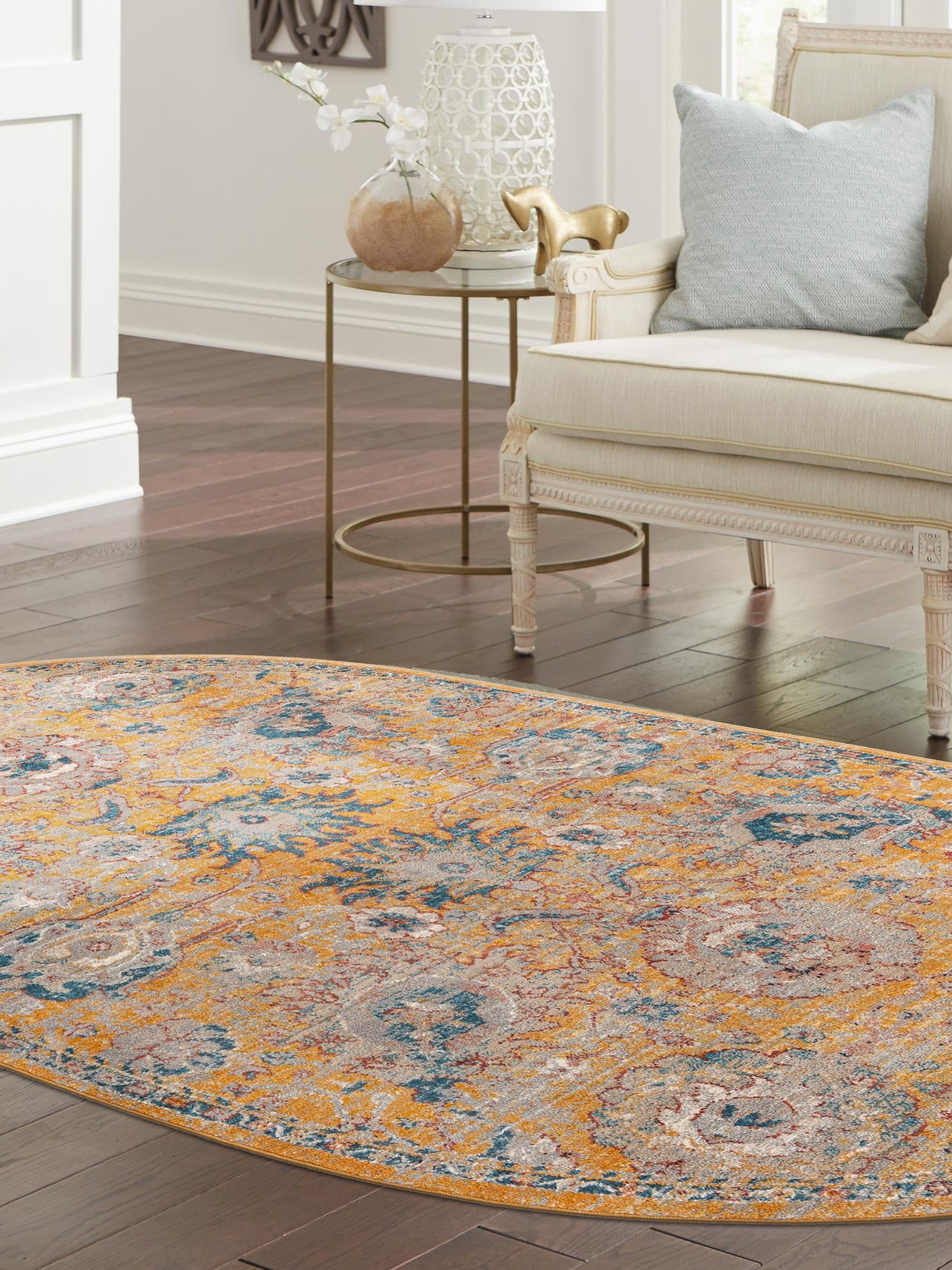 Yellow 5' 3 x 8' Lola Oval Area Rug Polypropylene With Jute Backing Traditional Pattern Easy Clean Carpet for Home Interior Design for Sale at Rug Engine