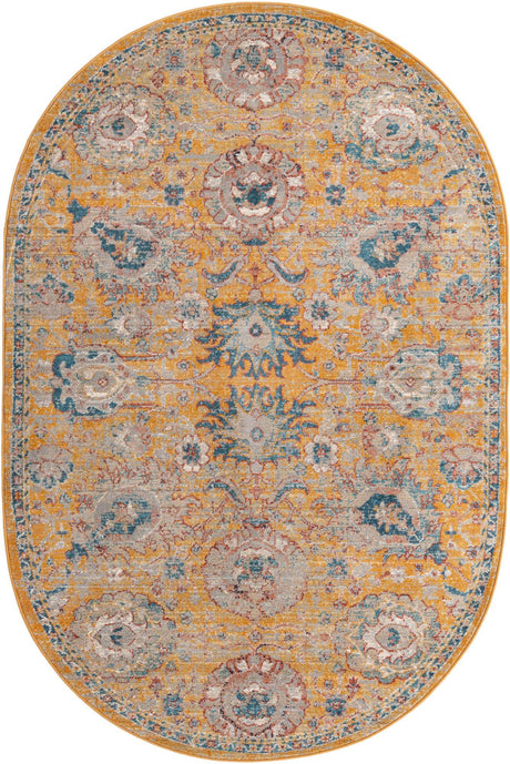 Yellow 5' 3 x 8' Lola Oval Area Rug Polypropylene With Jute Backing Traditional Pattern Easy Clean Carpet for Home Interior Design for Sale at Rug Engine