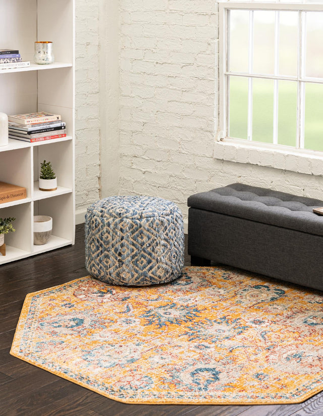 Yellow 7' 10 x 7' 10 Lola Octagon Area Rug Polypropylene With Jute Backing Traditional Pattern Easy Clean Carpet for Home Interior Design for Sale at Rug Engine