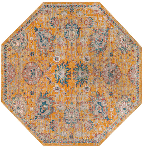 Yellow 7' 10 x 7' 10 Lola Octagon Area Rug Polypropylene With Jute Backing Traditional Pattern Easy Clean Carpet for Home Interior Design for Sale at Rug Engine