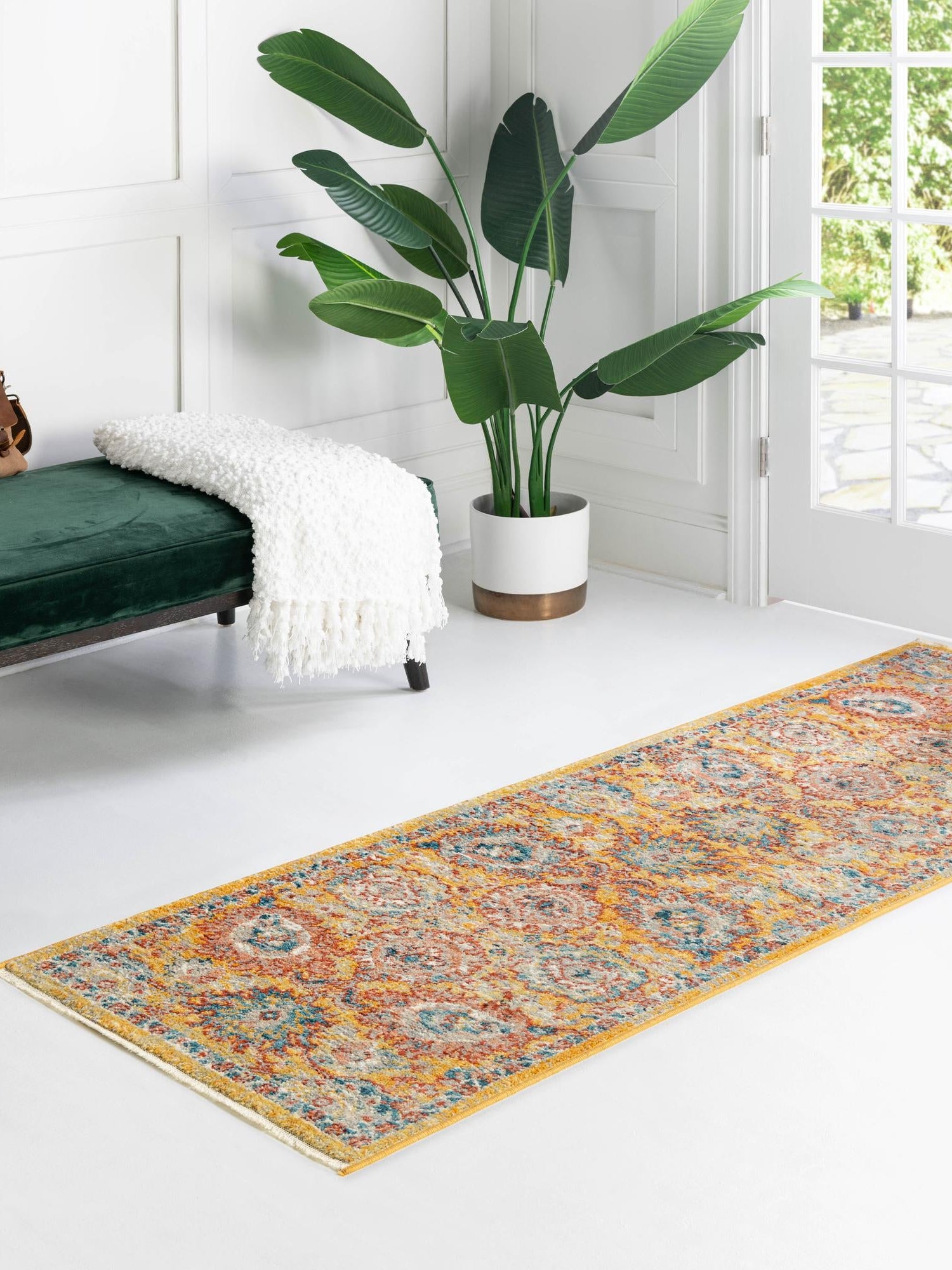 Yellow 2' x 5' 11 Lola Runner Area Rug Polypropylene With Jute Backing Traditional Pattern Easy Clean Carpet for Home Interior Design for Sale at Rug Engine