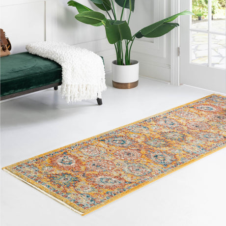 Yellow 2' 11 x 16' 5 Lola Runner Area Rug Polypropylene With Jute Backing Traditional Pattern Easy Clean Carpet for Home Interior Design for Sale at Rug Engine