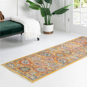 Yellow 2' x 5' 11 Lola Runner Area Rug Polypropylene With Jute Backing Traditional Pattern Easy Clean Carpet for Home Interior Design for Sale at Rug Engine