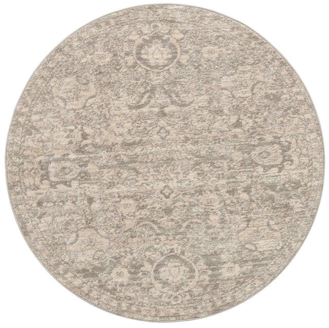 Gray 3' 11 x 3' 11 Lola Round Area Rug Polypropylene With Jute Backing Traditional Pattern Easy Clean Carpet for Home Interior Design for Sale at Rug Engine