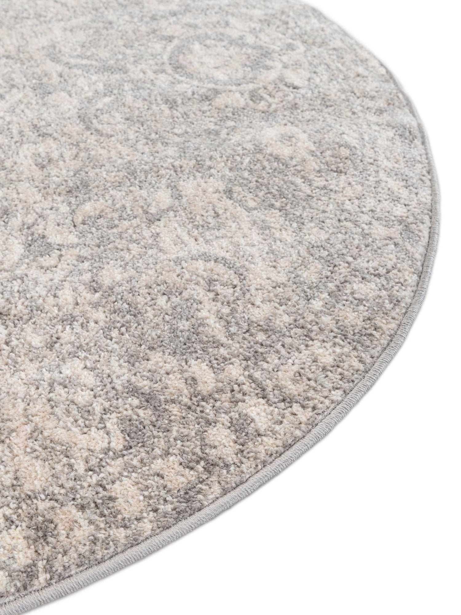 Gray 3' 11 x 3' 11 Lola Round Area Rug Polypropylene With Jute Backing Traditional Pattern Easy Clean Carpet for Home Interior Design for Sale at Rug Engine