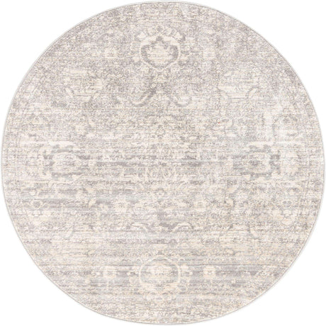 Gray 5' 2 x 5' 2 Lola Round Area Rug Polypropylene With Jute Backing Traditional Pattern Easy Clean Carpet for Home Interior Design for Sale at Rug Engine
