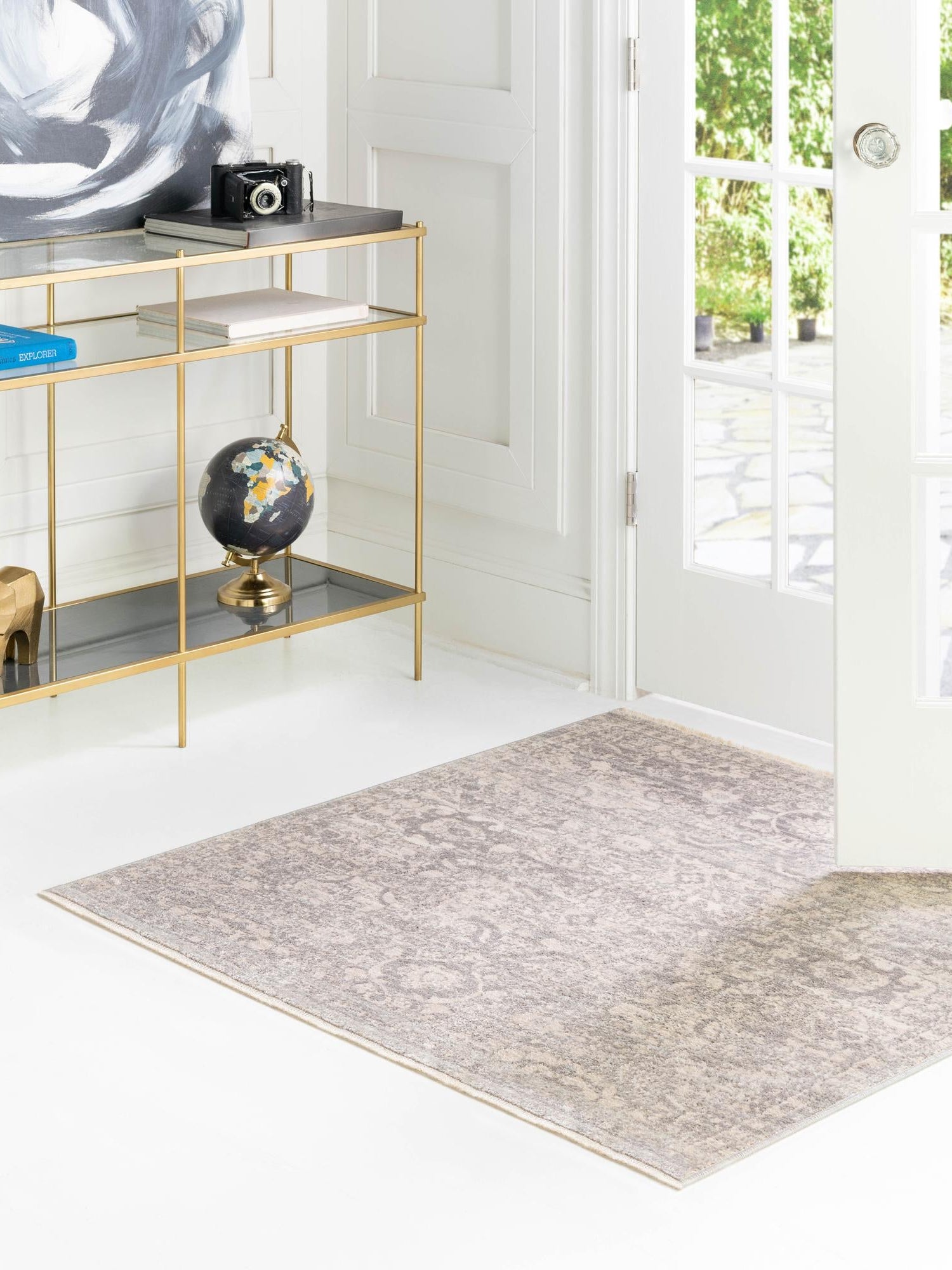 Gray 7' 10 x 7' 10 Lola Square Area Rug Polypropylene With Jute Backing Traditional Pattern Easy Clean Carpet for Home Interior Design for Sale at Rug Engine