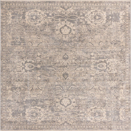 Gray 7' 10 x 7' 10 Lola Square Area Rug Polypropylene With Jute Backing Traditional Pattern Easy Clean Carpet for Home Interior Design for Sale at Rug Engine