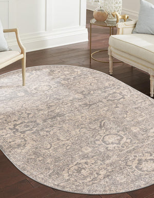 Gray 5' 3 x 8' Lola Oval Area Rug Polypropylene With Jute Backing Traditional Pattern Easy Clean Carpet for Home Interior Design for Sale at Rug Engine