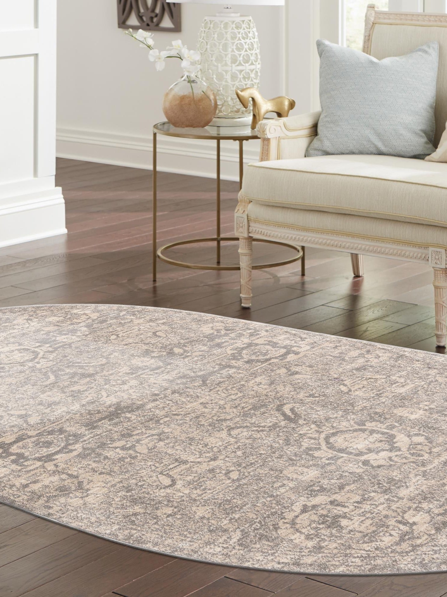 Gray 5' 3 x 8' Lola Oval Area Rug Polypropylene With Jute Backing Traditional Pattern Easy Clean Carpet for Home Interior Design for Sale at Rug Engine