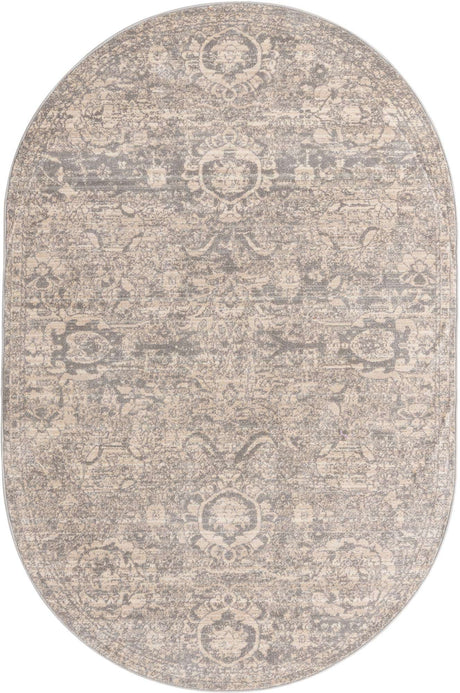 Gray 5' 3 x 8' Lola Oval Area Rug Polypropylene With Jute Backing Traditional Pattern Easy Clean Carpet for Home Interior Design for Sale at Rug Engine