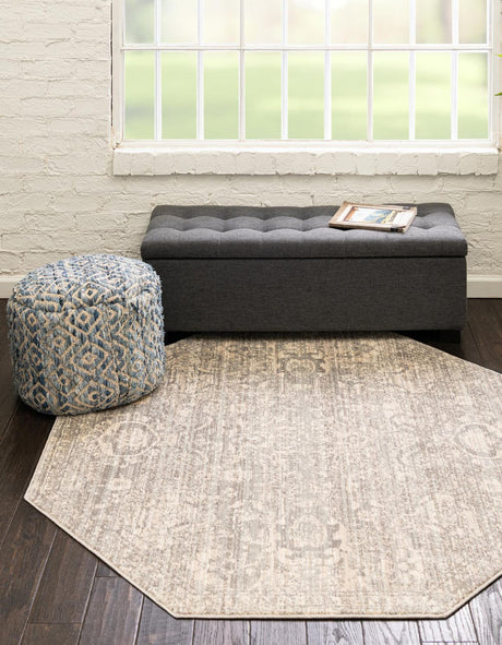 Gray 7' 10 x 7' 10 Lola Octagon Area Rug Polypropylene With Jute Backing Traditional Pattern Easy Clean Carpet for Home Interior Design for Sale at Rug Engine