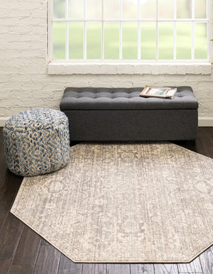 Gray 3' 11 x 3' 11 Lola Octagon Area Rug Polypropylene With Jute Backing Traditional Pattern Easy Clean Carpet for Home Interior Design for Sale at Rug Engine
