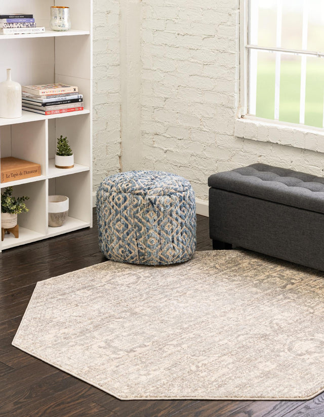 Gray 7' 10 x 7' 10 Lola Octagon Area Rug Polypropylene With Jute Backing Traditional Pattern Easy Clean Carpet for Home Interior Design for Sale at Rug Engine