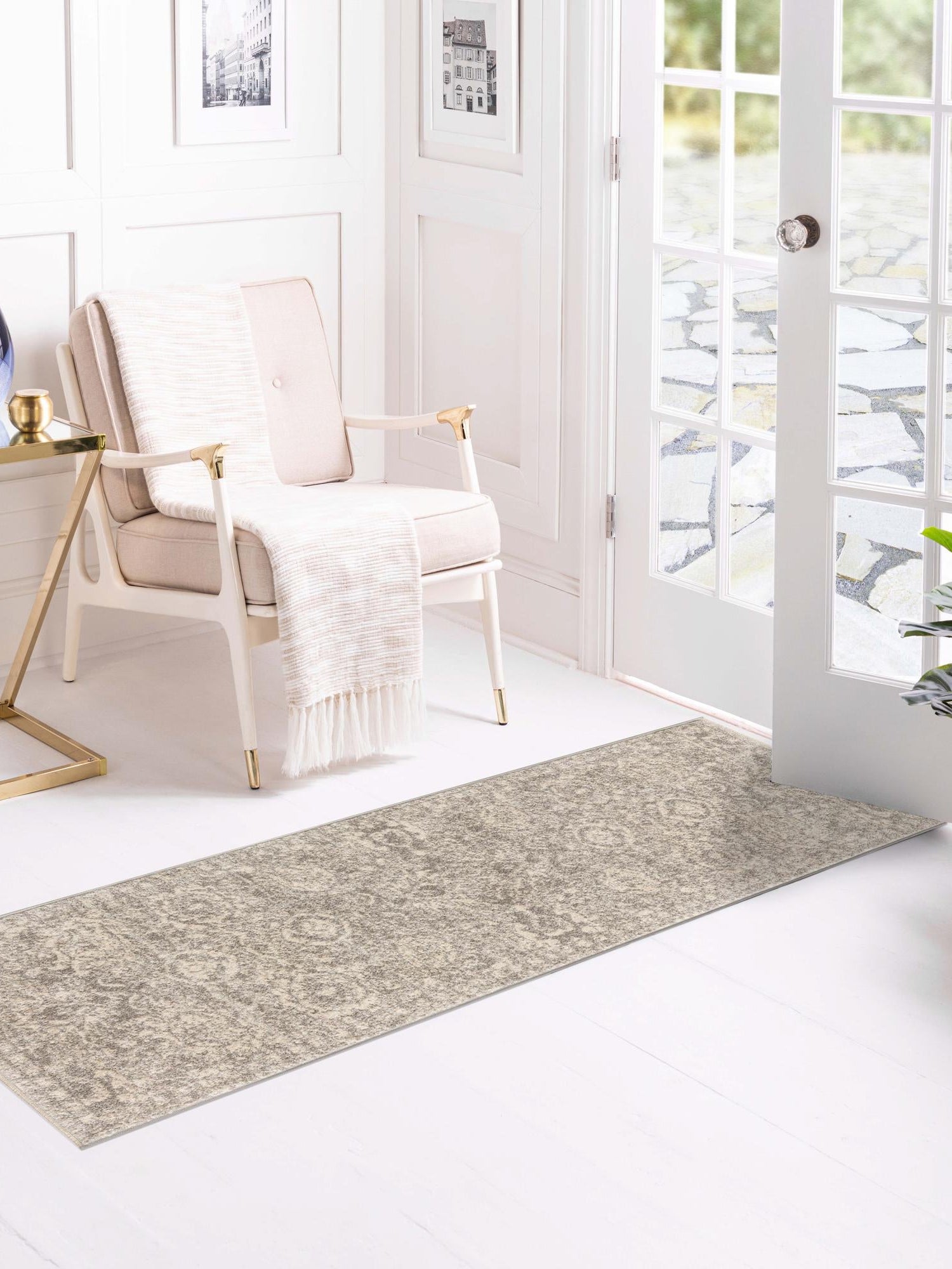 Gray 2' x 8' Lola Runner Area Rug Polypropylene With Jute Backing Traditional Pattern Easy Clean Carpet for Home Interior Design for Sale at Rug Engine