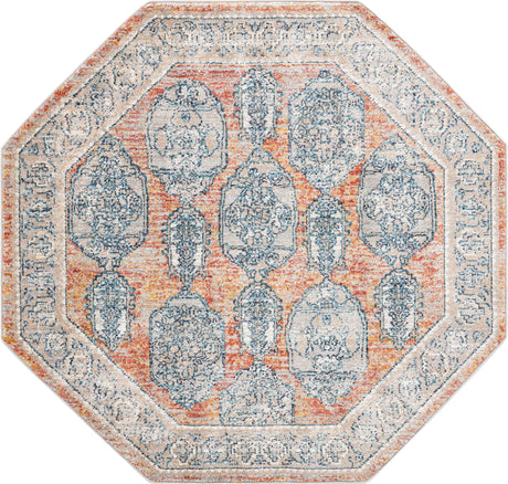 Brick Red 5' x 5' Lola Octagon Area Rug Polypropylene With Jute Backing Traditional Pattern Easy Clean Carpet for Home Interior Design for Sale at Rug Engine