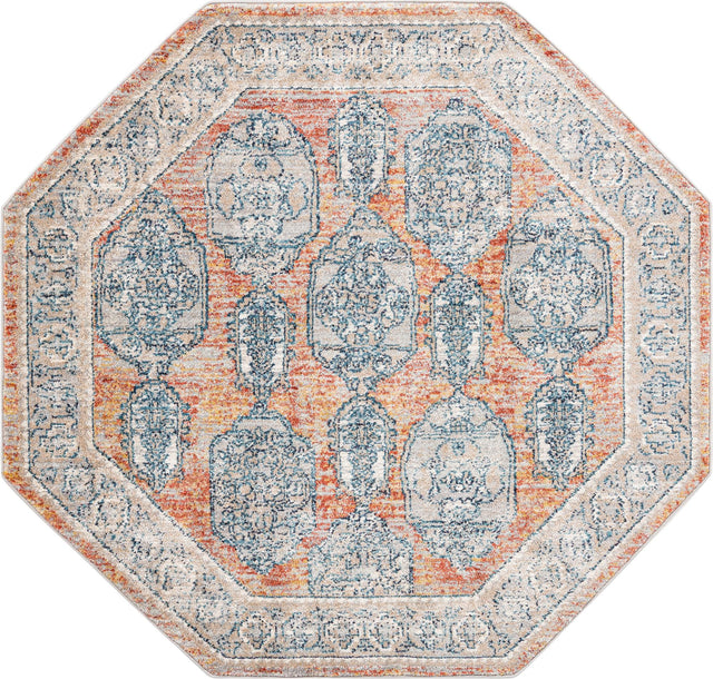 Brick Red 5' x 5' Lola Octagon Area Rug Polypropylene With Jute Backing Traditional Pattern Easy Clean Carpet for Home Interior Design for Sale at Rug Engine