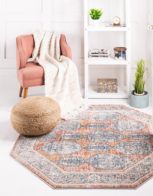 Brick Red 5' x 5' Lola Octagon Area Rug Polypropylene With Jute Backing Traditional Pattern Easy Clean Carpet for Home Interior Design for Sale at Rug Engine