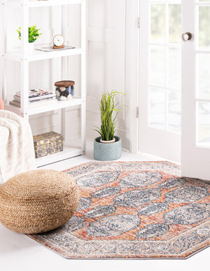 Brick Red 3' 11 x 3' 11 Lola Octagon Area Rug Polypropylene With Jute Backing Traditional Pattern Easy Clean Carpet for Home Interior Design for Sale at Rug Engine