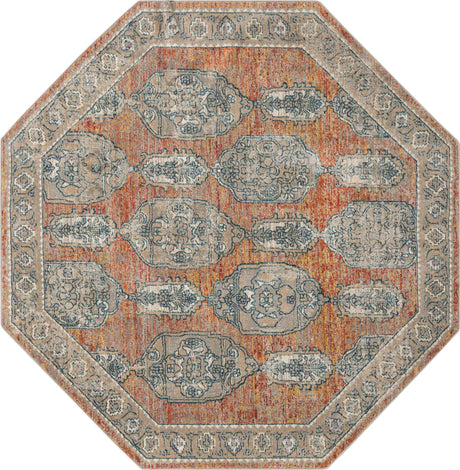 Brick Red 7' 10 x 7' 10 Lola Octagon Area Rug Polypropylene With Jute Backing Traditional Pattern Easy Clean Carpet for Home Interior Design for Sale at Rug Engine