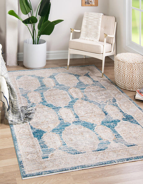 Blue 5' 3 x 8' Lola Rectangle Area Rug Polypropylene With Jute Backing Traditional Pattern Easy Clean Carpet for Home Interior Design for Sale at Rug Engine