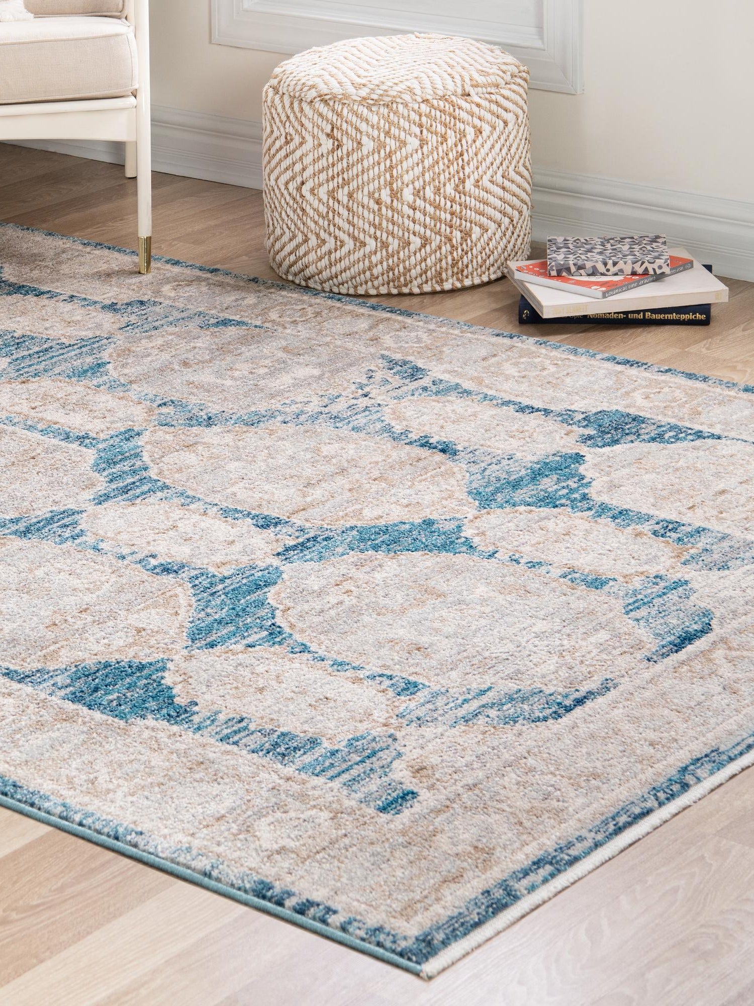 Blue 2' x 3' Lola Rectangle Area Rug Polypropylene With Jute Backing Traditional Pattern Easy Clean Carpet for Home Interior Design for Sale at Rug Engine
