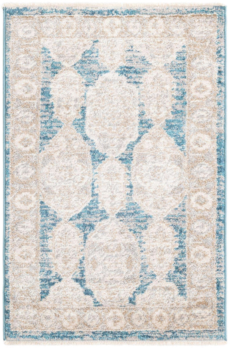 Blue 2' x 3' Lola Rectangle Area Rug Polypropylene With Jute Backing Traditional Pattern Easy Clean Carpet for Home Interior Design for Sale at Rug Engine