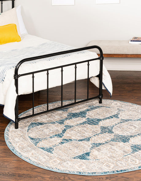 Blue 3' 3 x 3' 3 Lola Round Area Rug Polypropylene With Jute Backing Traditional Pattern Easy Clean Carpet for Home Interior Design for Sale at Rug Engine