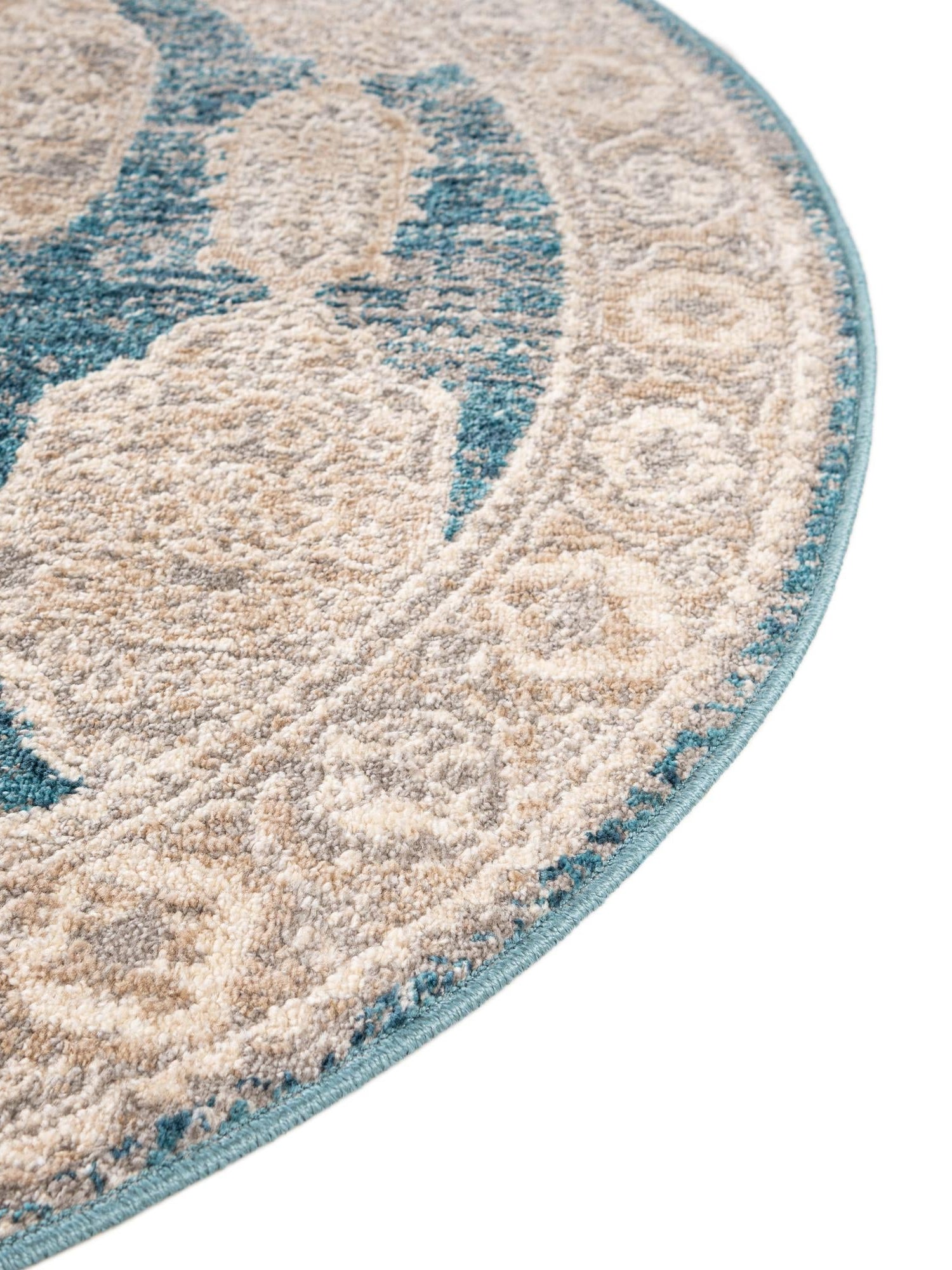 Blue 3' 3 x 3' 3 Lola Round Area Rug Polypropylene With Jute Backing Traditional Pattern Easy Clean Carpet for Home Interior Design for Sale at Rug Engine