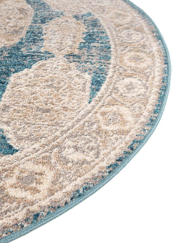Blue 3' 3 x 3' 3 Lola Round Area Rug Polypropylene With Jute Backing Traditional Pattern Easy Clean Carpet for Home Interior Design for Sale at Rug Engine