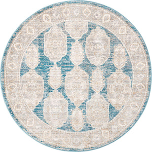 Blue 5' 2 x 5' 2 Lola Round Area Rug Polypropylene With Jute Backing Traditional Pattern Easy Clean Carpet for Home Interior Design for Sale at Rug Engine