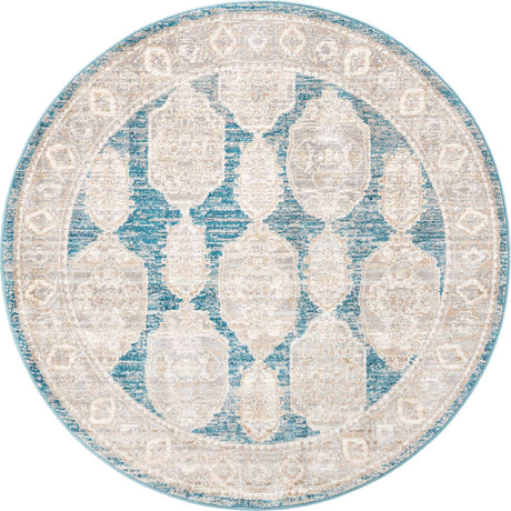 Blue 5' 2 x 5' 2 Lola Round Area Rug Polypropylene With Jute Backing Traditional Pattern Easy Clean Carpet for Home Interior Design for Sale at Rug Engine